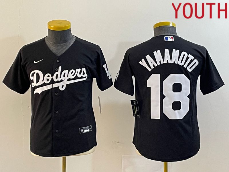 Youth Los Angeles Dodgers #18 Yamamoto Black Nike Game MLB Jersey style 1